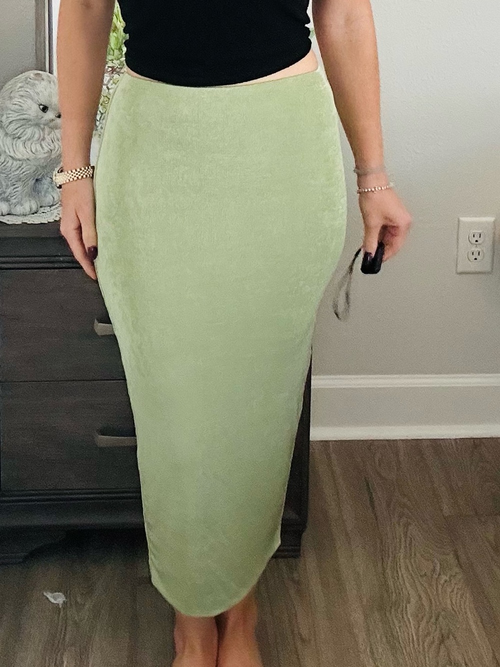 White Fox Boutique Light Sage Green Midi Skirt